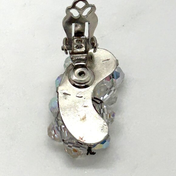 Vintage Aurora Borealis Beaded Clip-On Ear Climbers Elegant Bridal Prom Retro - Picture 5 of 9